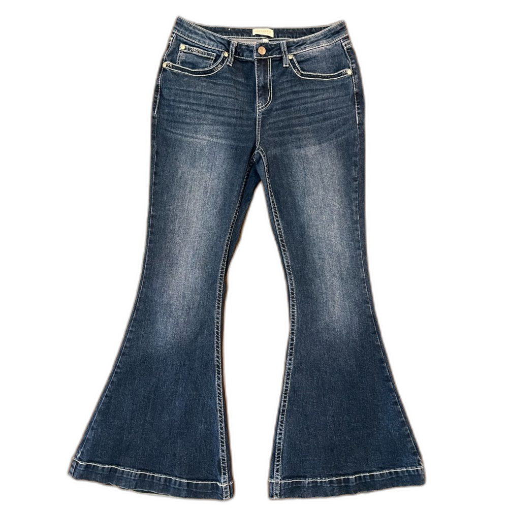 Shyanne Bootcut Flare Jeans Dark Wash Western Stitched Pockets Short 31W x 32L - Picture 2 of 7